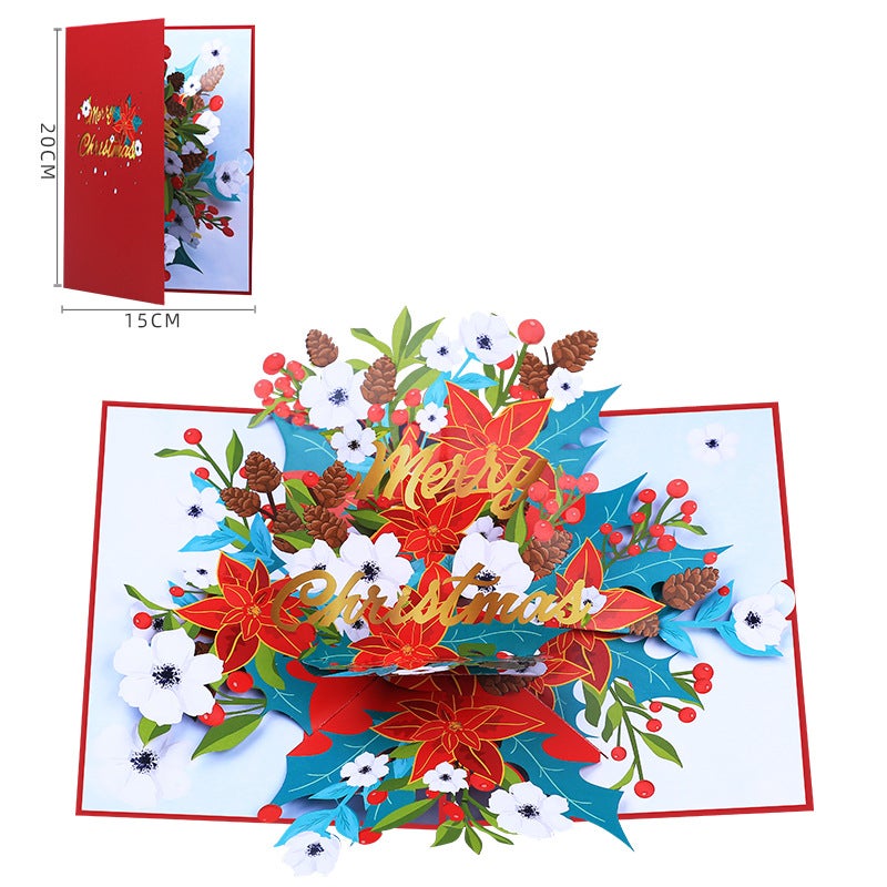 New 3D Christmas Greeting Card Stereoscopic Christmas Flower Creative Christmas Pop-Up Card Holiday Blessing Gift Card - Image 1